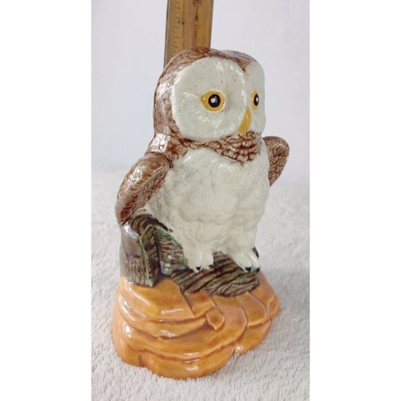 Owl Figurine Ceramic Glossy Finish 6.25" Brown Cream Signed DOT 90' Bird Warm Co - Picture 7 of 10